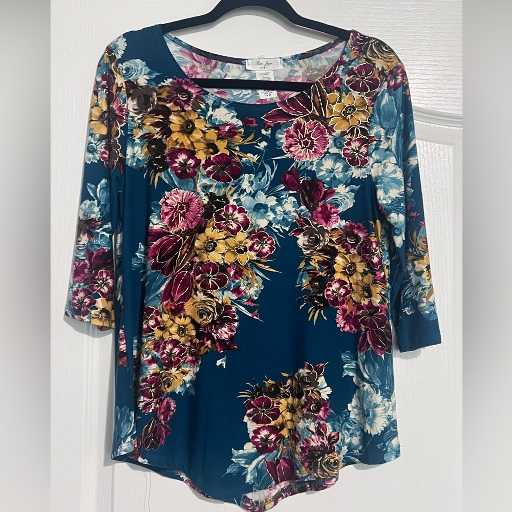 Rue JuJu Women’s Teal Floral Large Blouse